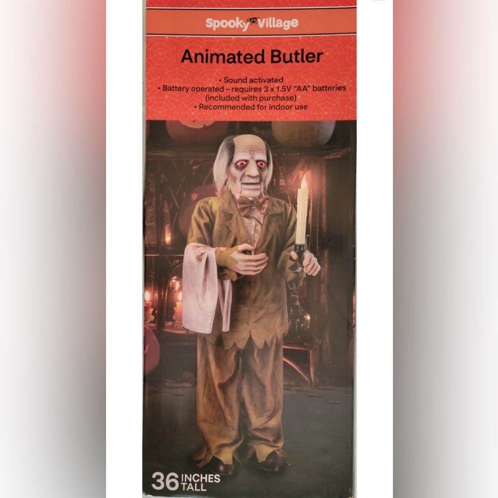 Halloween Spooky Village 36” Sound Animated Butler Zombie Sound Effects Prop NIB